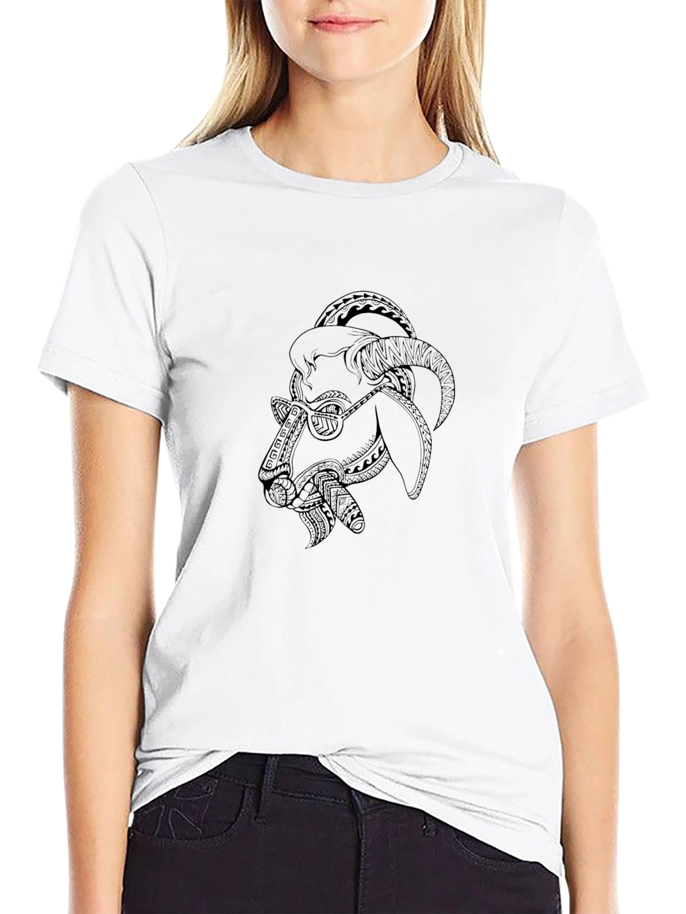 Graphic Tee: Tribal Ram Head Design - Black