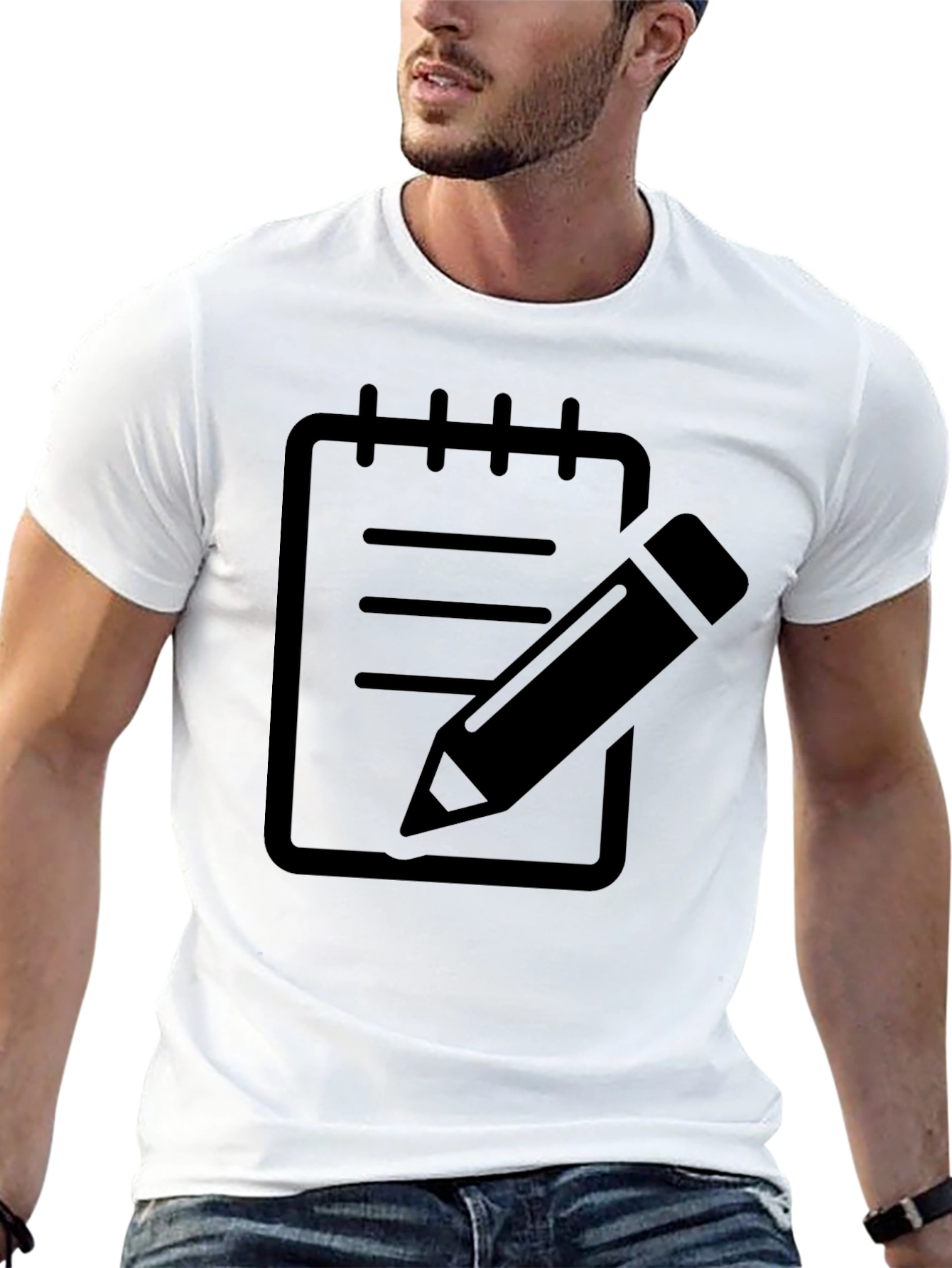 Notebook Pencil Graphic Tee - Black Cotton Casual Wear