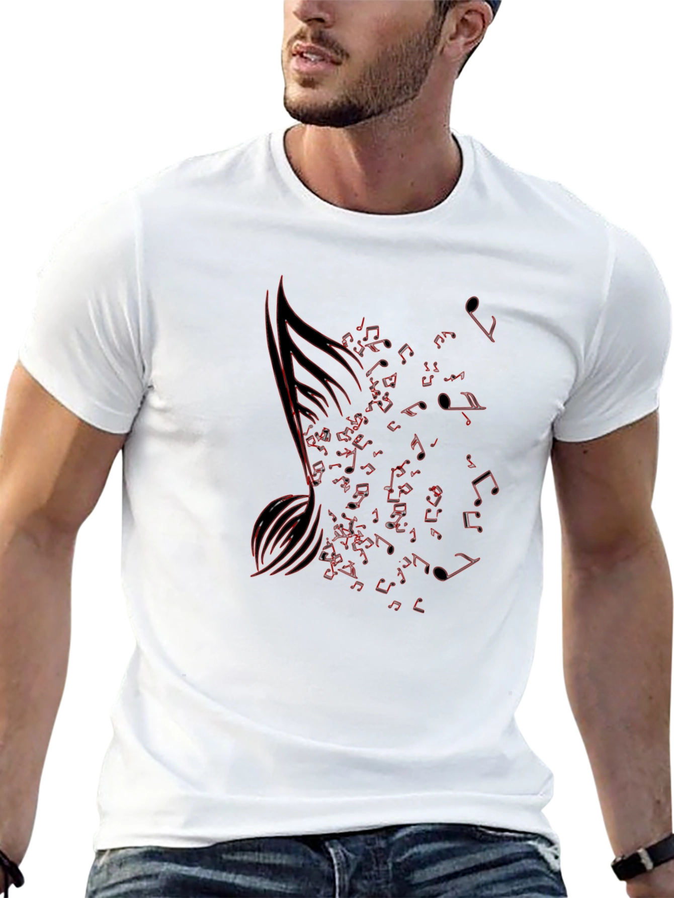 Musical Note Graphic Tee - Black Cotton T-Shirt