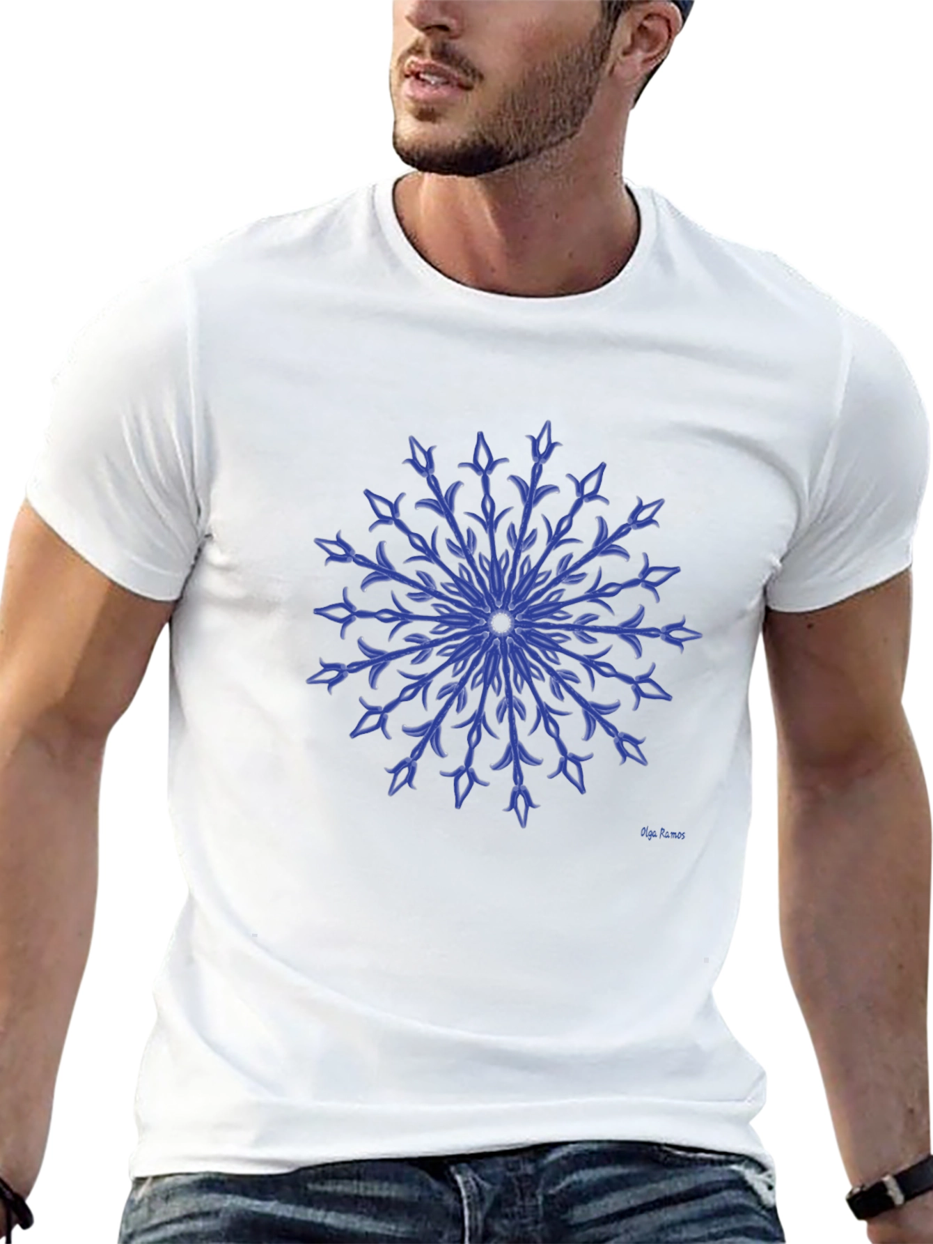 Blue Floral Medallion Graphic T-Shirt