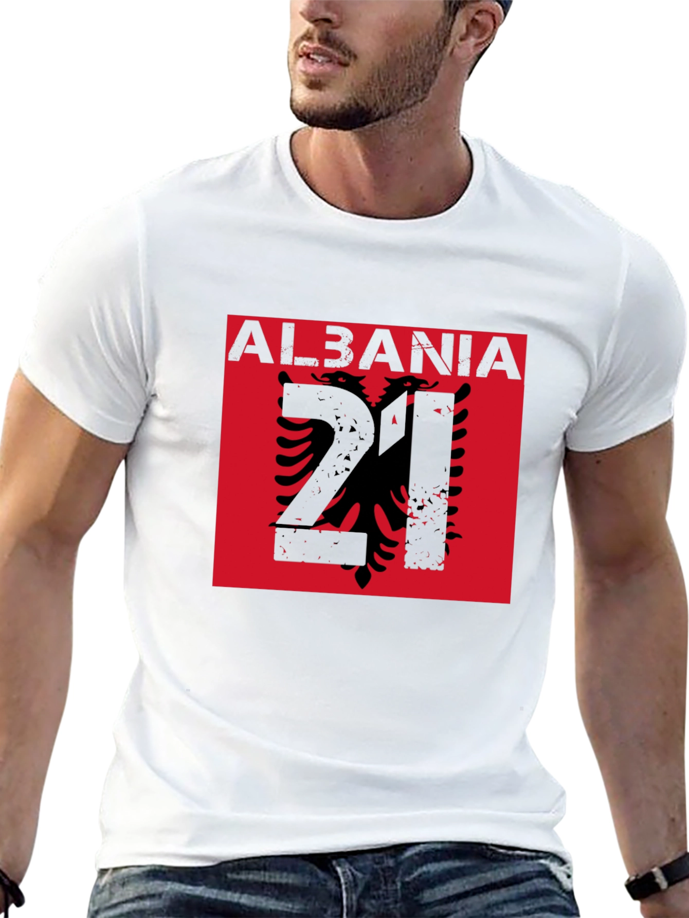 Albania Flag Graphic Tee - Black Cotton T-Shirt