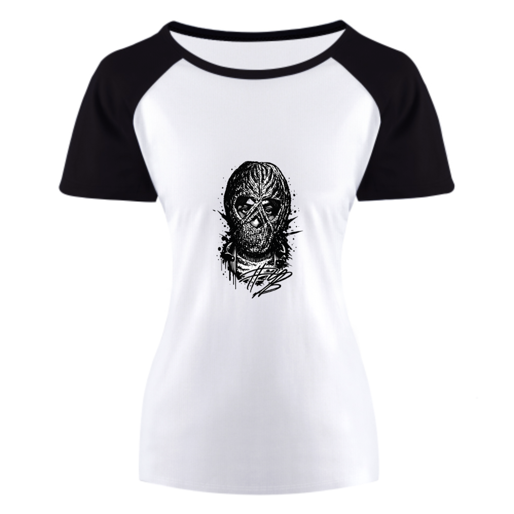 Masked Streetwear Graphic Women's Raglan T-Shirt | Dark Aesthetic Cotton Tee(z104)