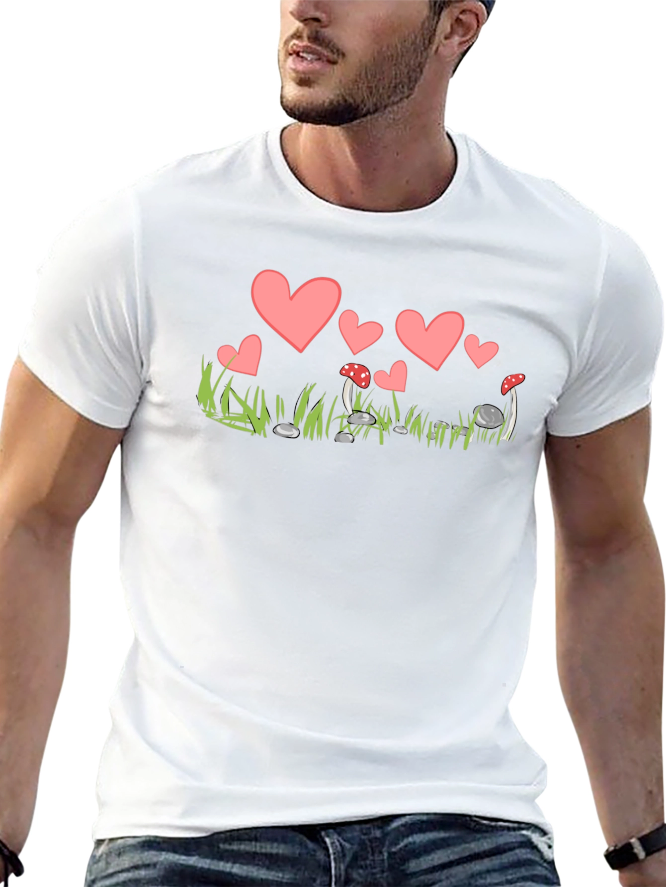Heart and Mushroom T-Shirt - Whimsical Design