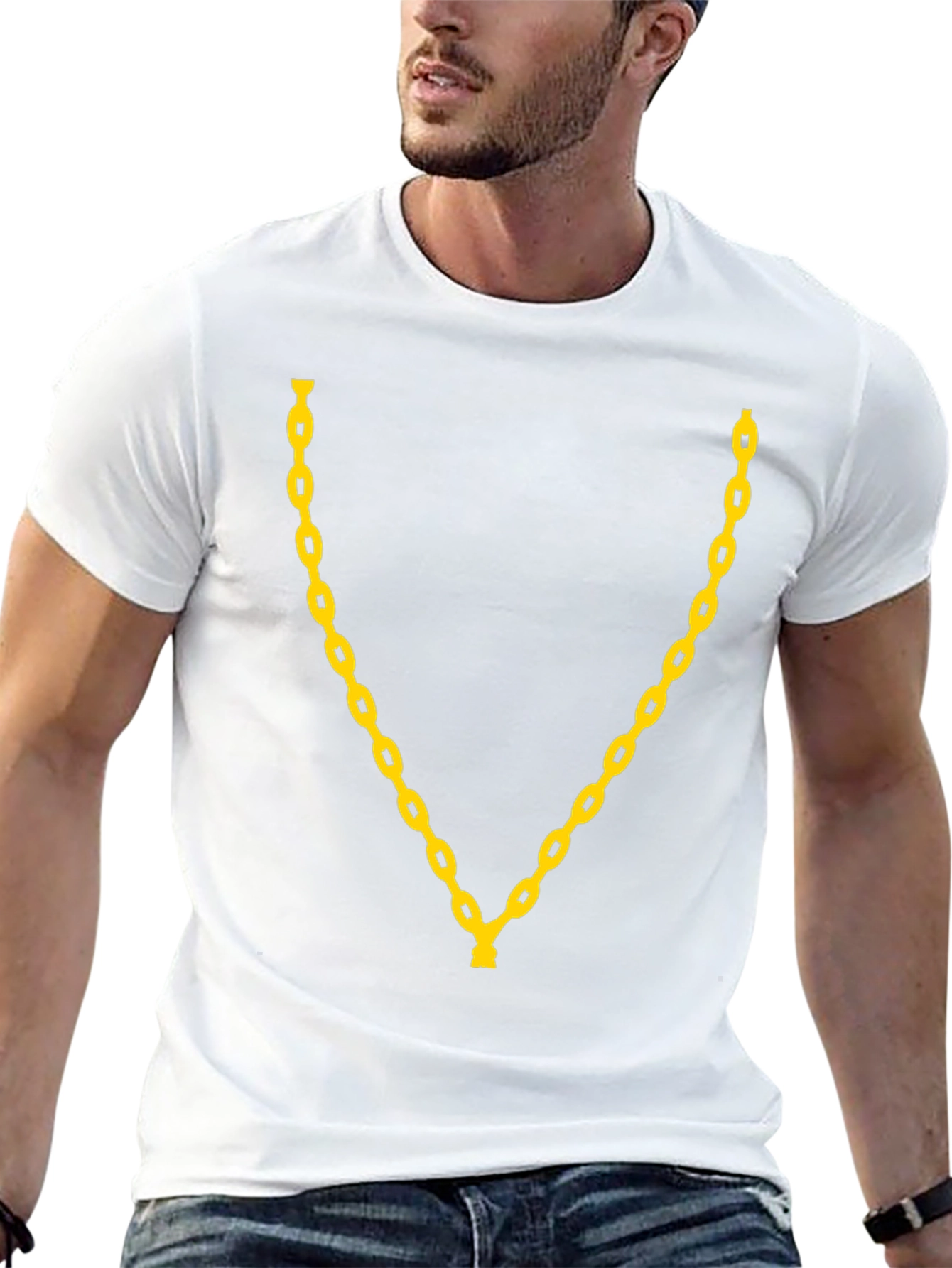 Chain Graphic Tee - Stylish Black Crew Neck T-Shirt