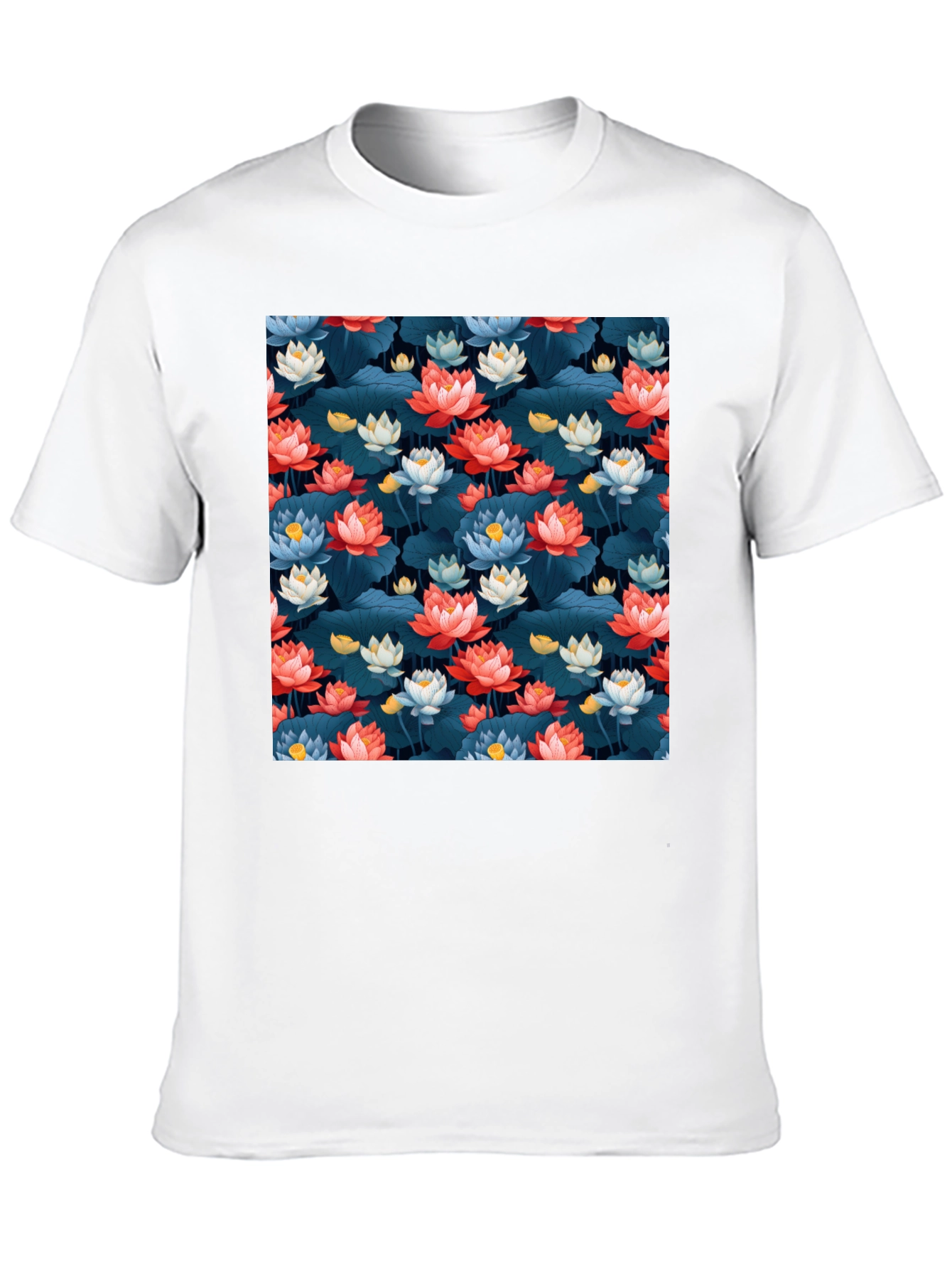 Lotus Flower Print Black T-Shirt