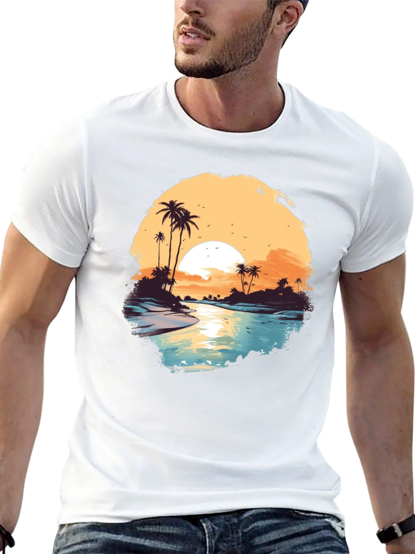 Tropical Sunset Graphic Tee - Black