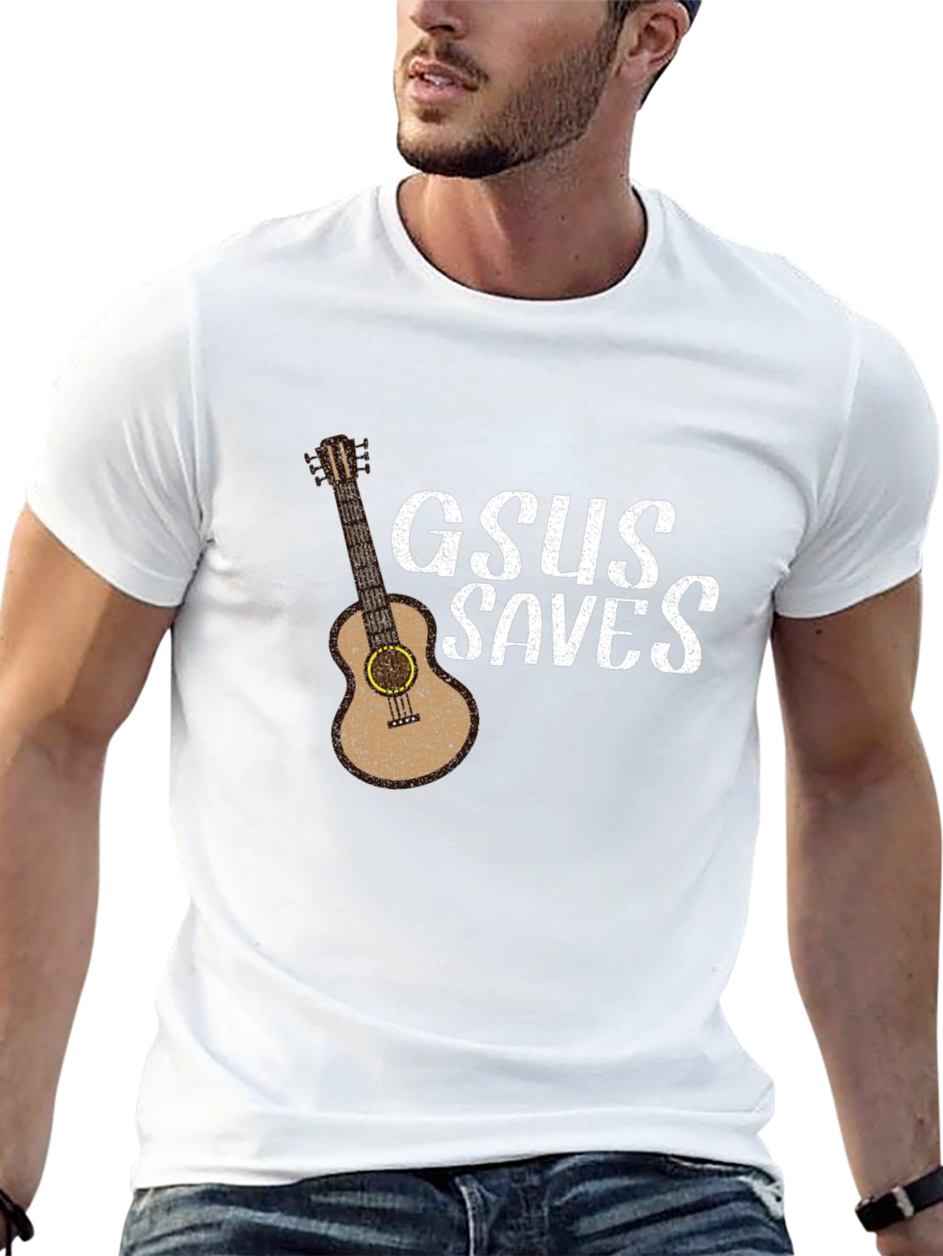 GSUS Saves Graphic T-Shirt - Black Guitar Design