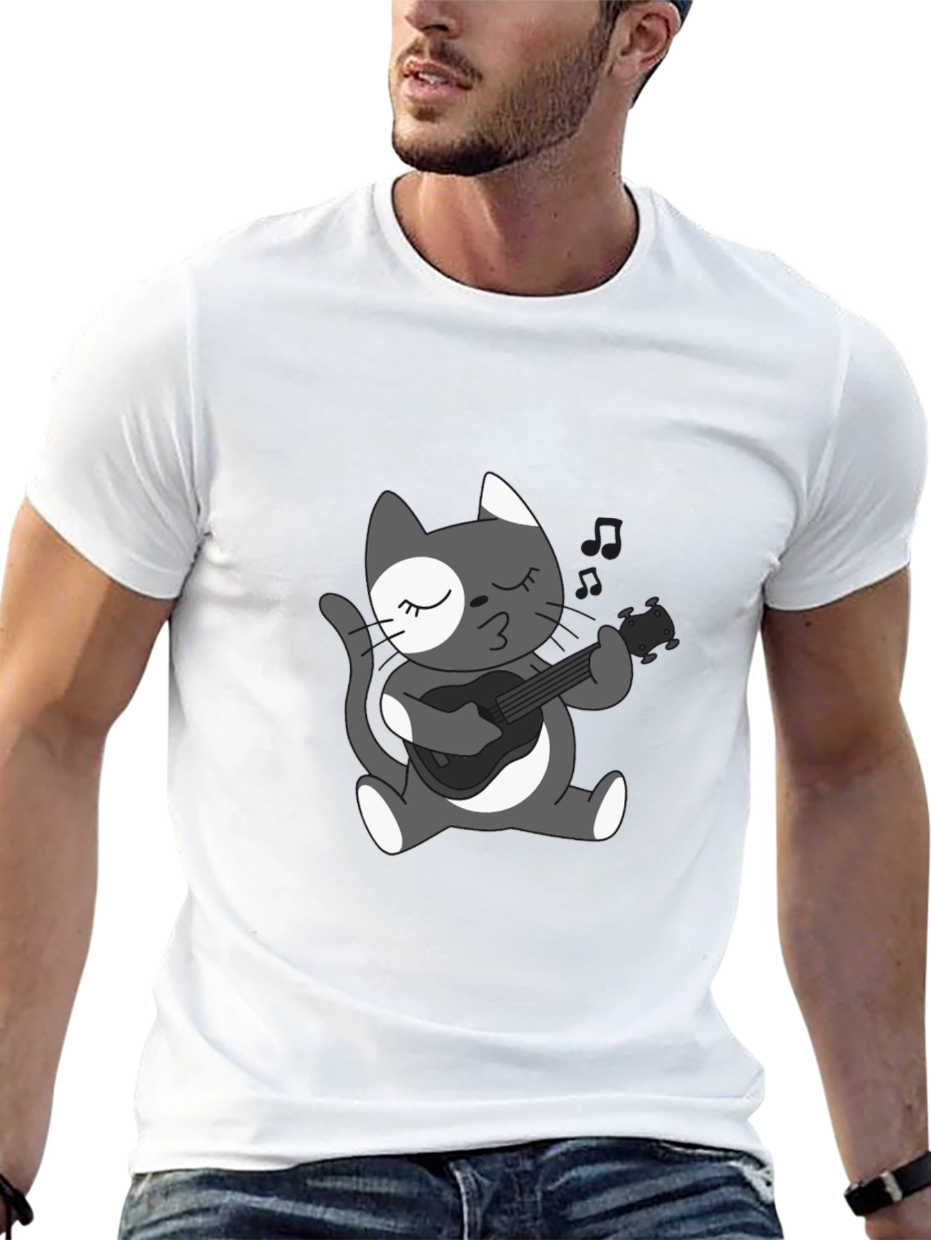 Cool Cat Guitarist Graphic T-Shirt