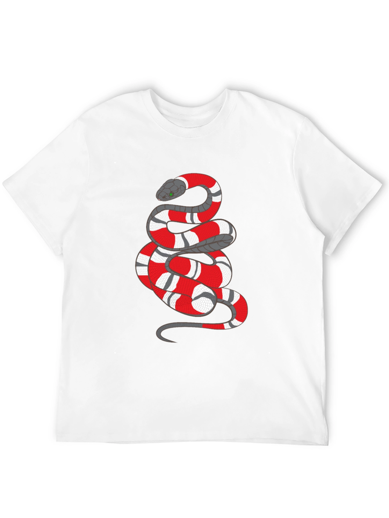 Mens Black T-Shirt with Red and White Snake Graphic