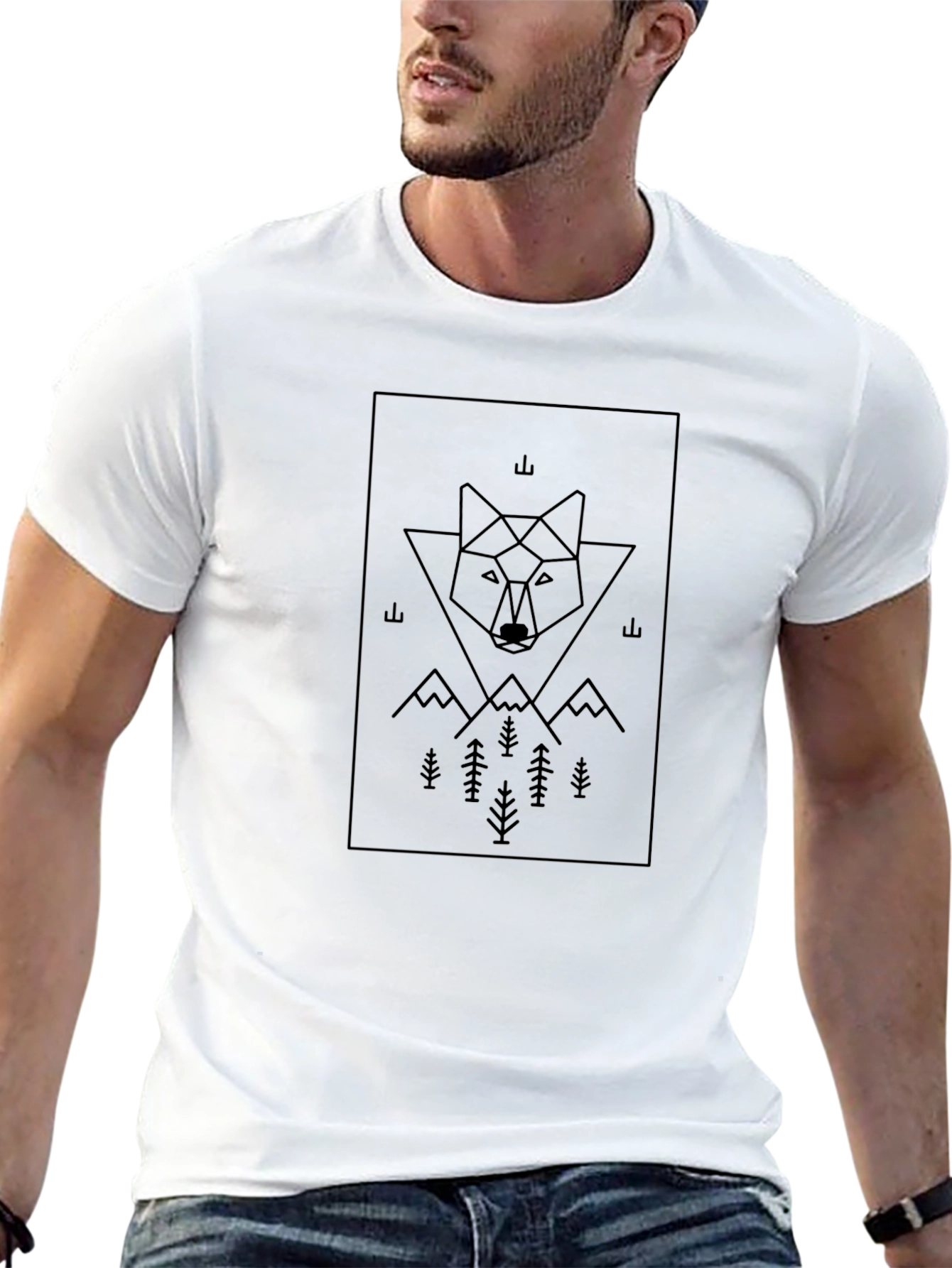 Geometric Wolf Graphic Tee - Black