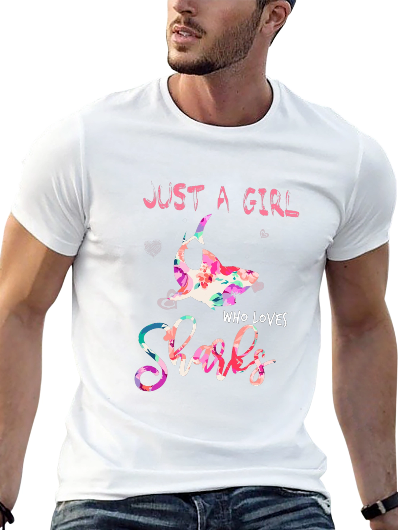 Just A Girl Who Loves Sharks Floral T-Shirt