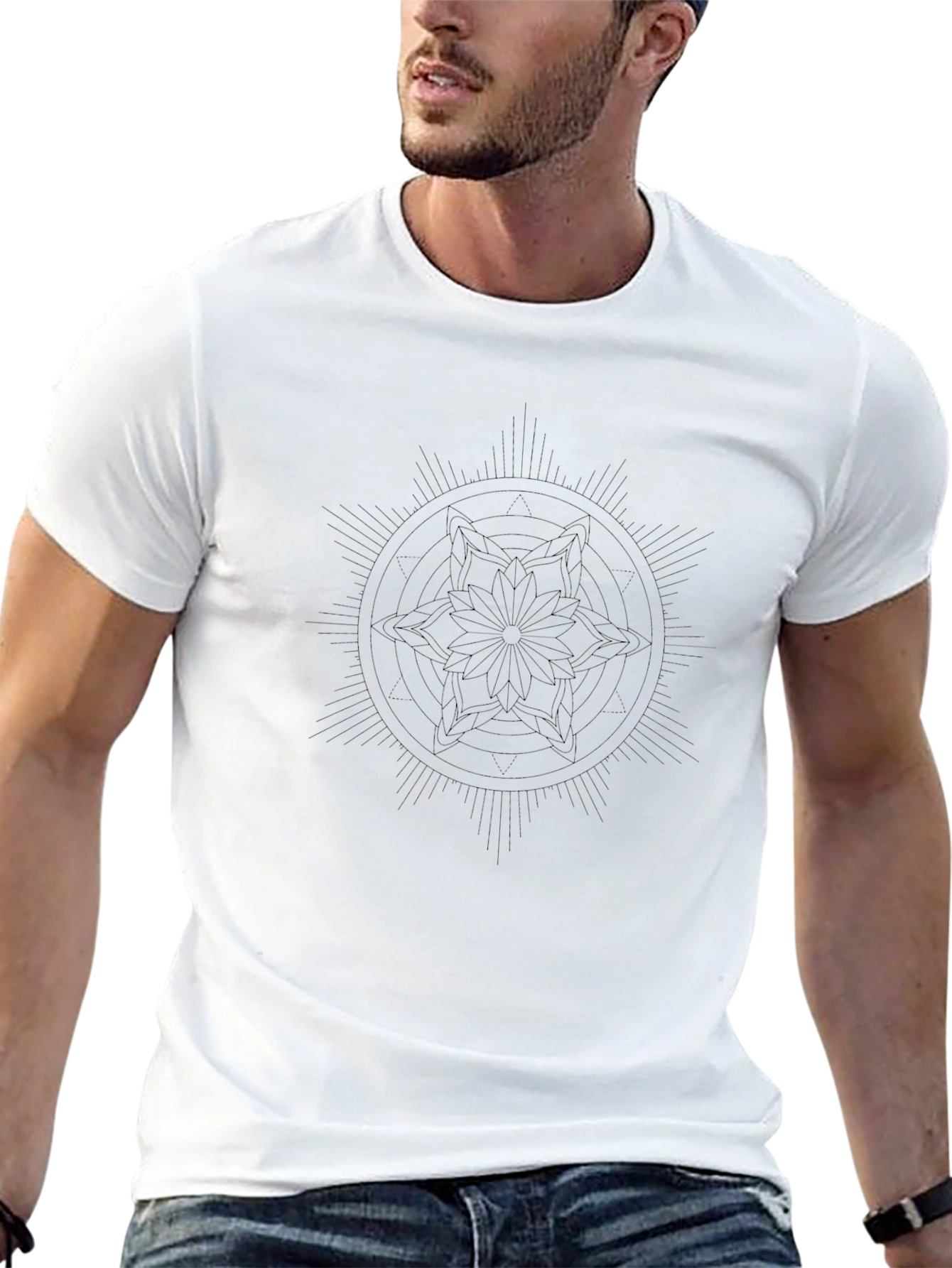 Mens Black Graphic Tee - Mandala Design