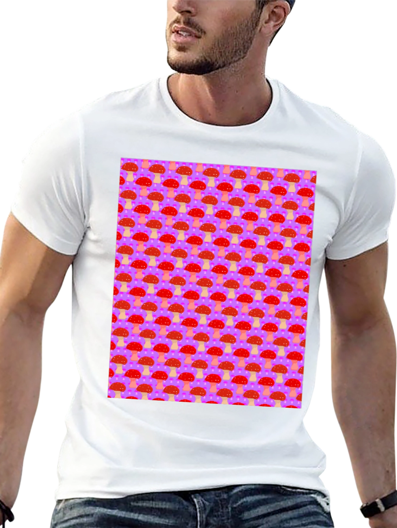 Mushroom Pattern Graphic Tee - Black