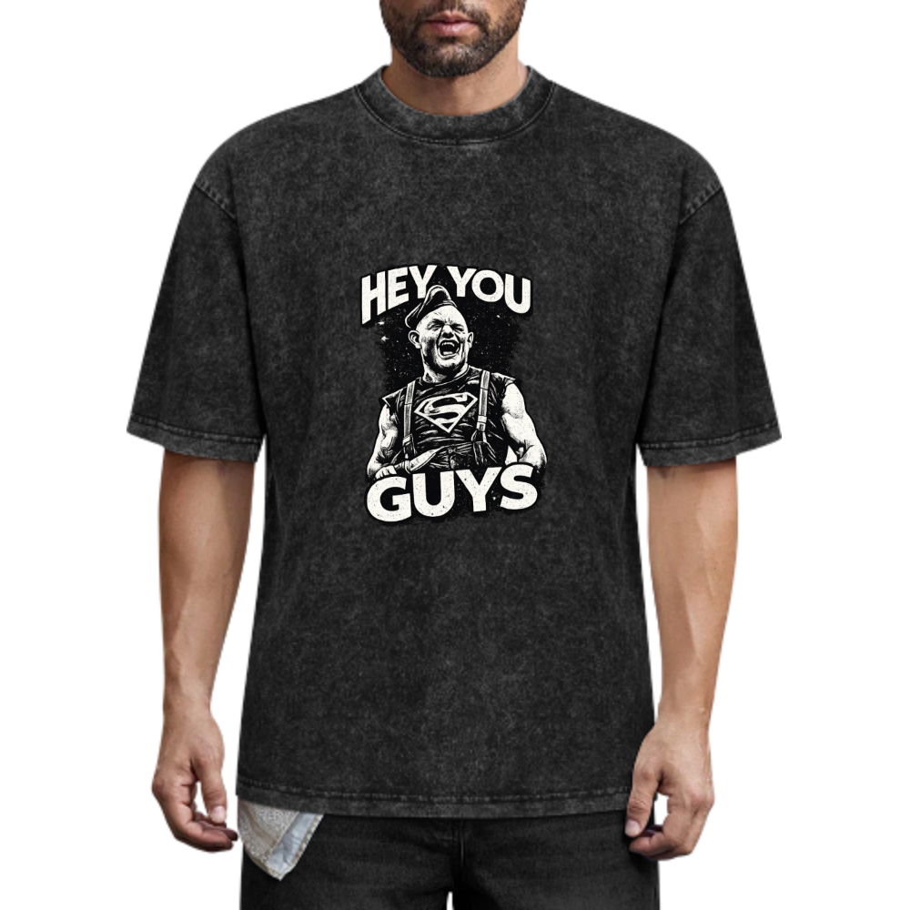 Hey You Guys Vintage Washed Graphic T-Shirt | Funny Retro Streetwear Tee(z115)