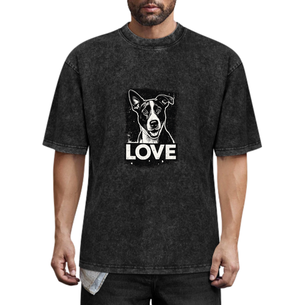 Love Dog Graphic Vintage Washed T-Shirt | Cute Pet Lover Streetwear Tee(z116)