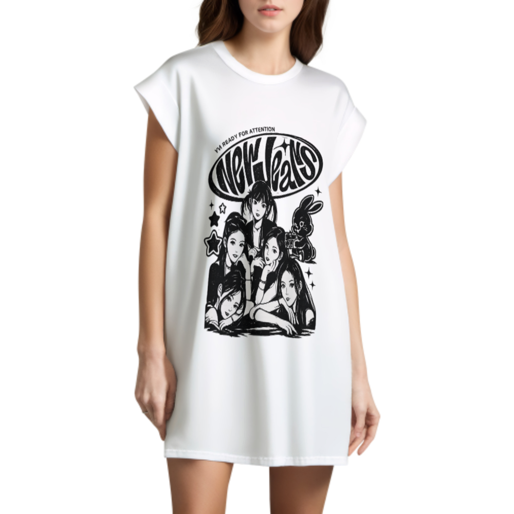 NewJeans Inspired Graphic T-Shirt for Women – Y2K Kpop Style Casual Oversized Tee(z154)