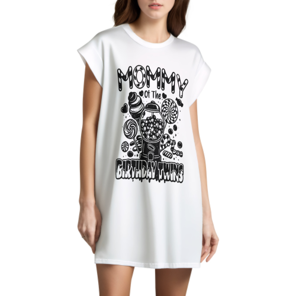 Mommy of the Birthday Twins Candy Graphic T-Shirt – Cute Matching Family Party Tee(z157)
