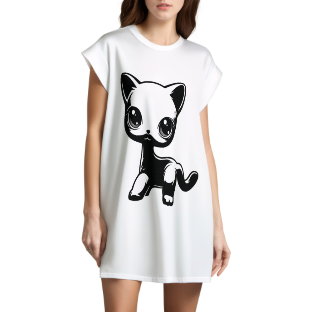 Cute Chibi Cat Graphic T-Shirt – Kawaii Cartoon Kitty Casual Women’s Tee(z151)