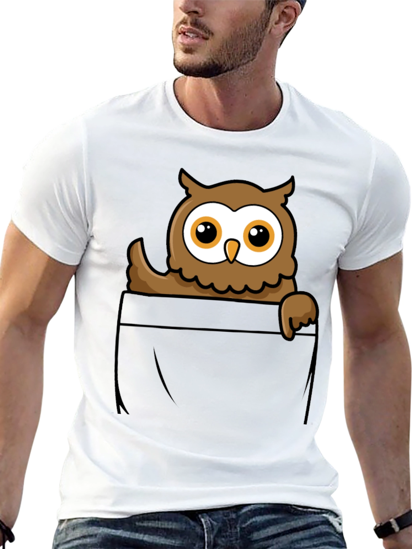 Owl Pocket Graphic T-Shirt - Black Cotton Tee
