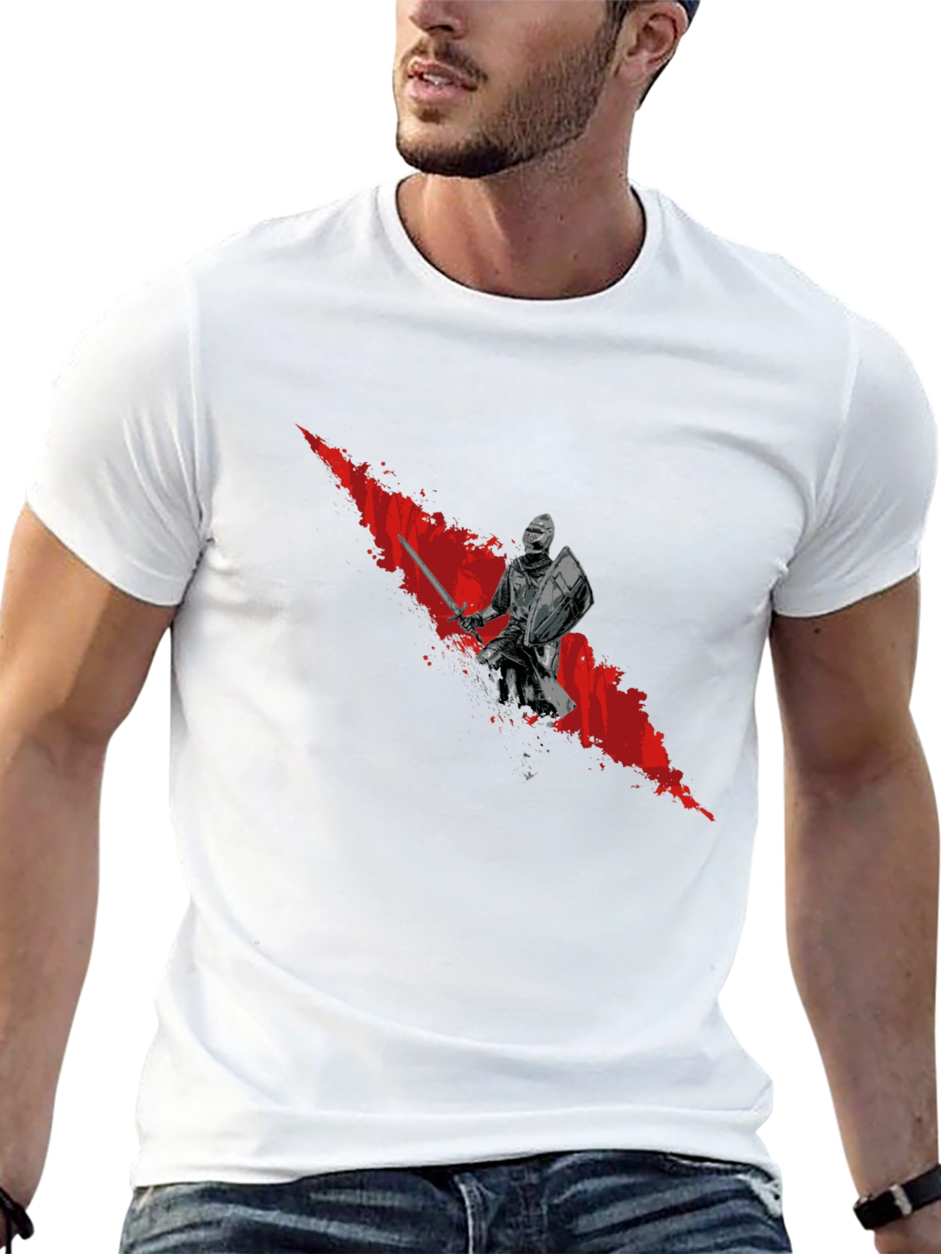 Knight Graphic Tee - Bold Red Slash Design
