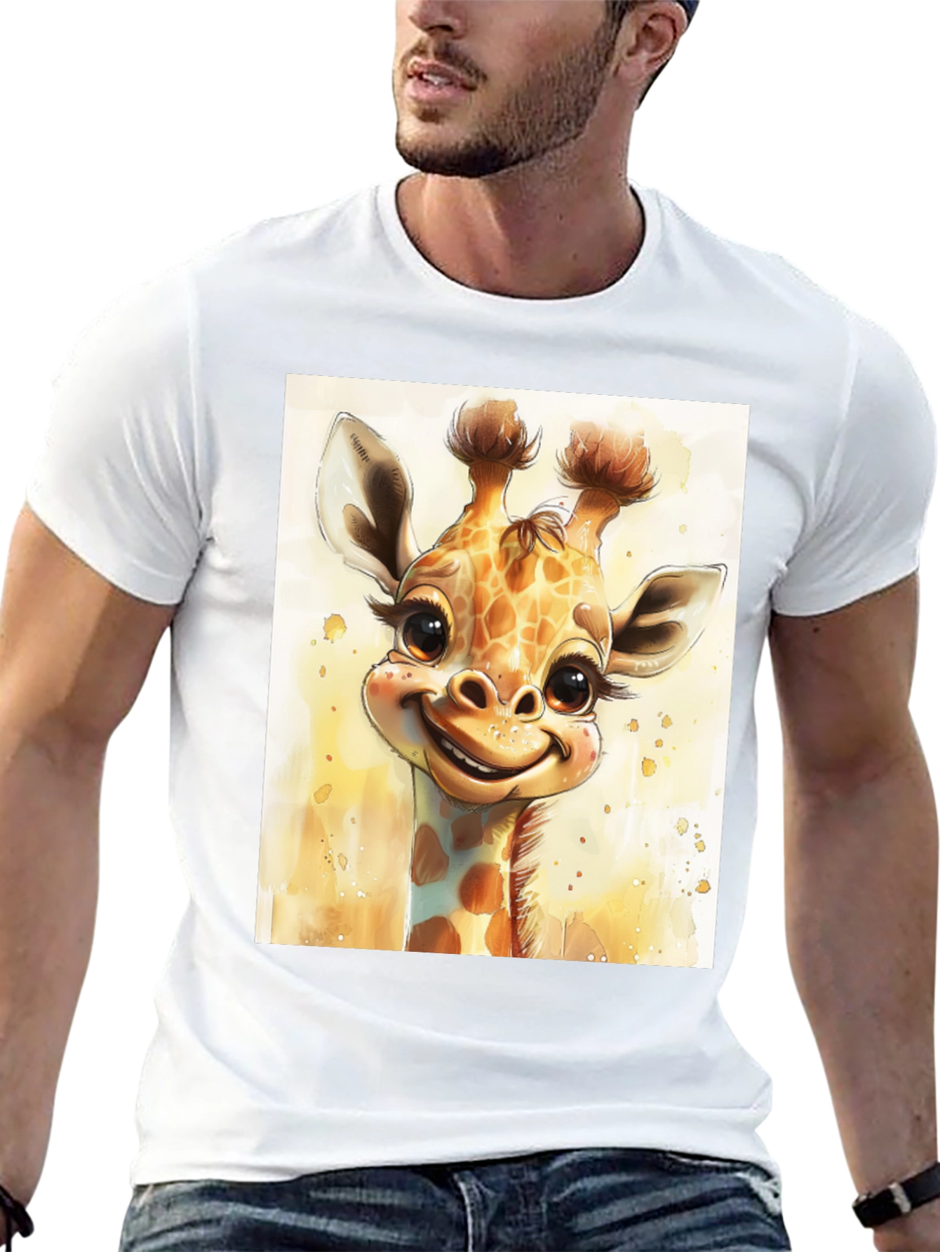 Cute Giraffe Graphic Tee - Black Cotton Comfort