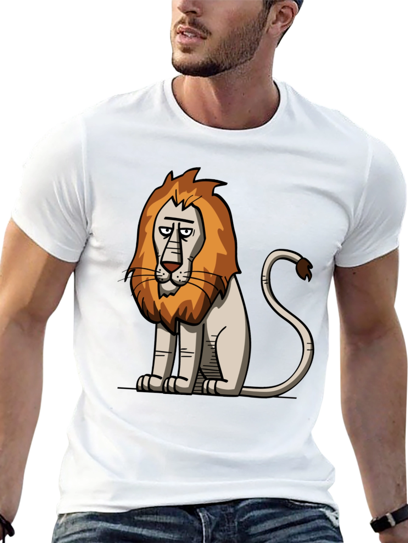 Cartoon Lion Graphic Black T-Shirt