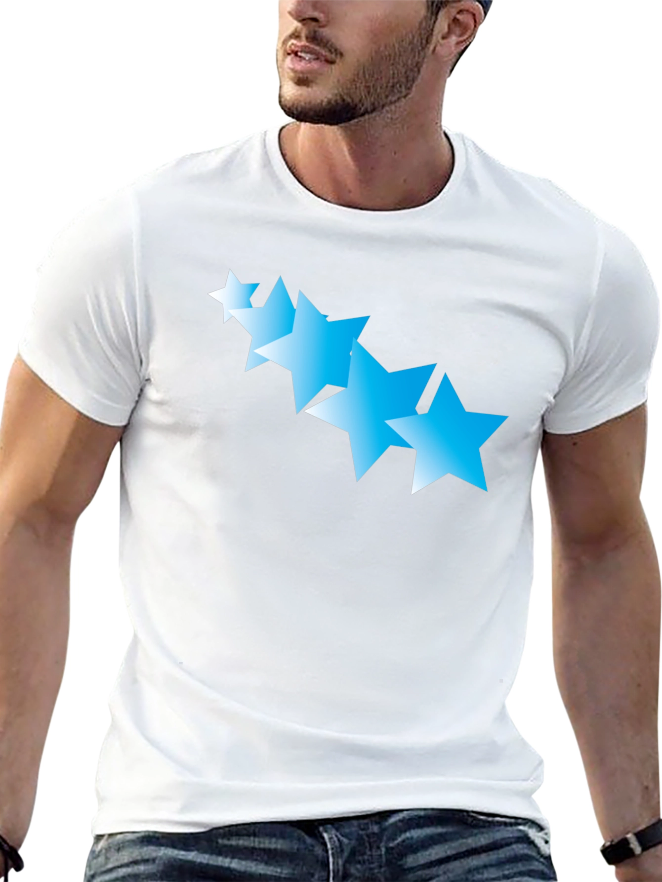 Black T-Shirt with Gradient Blue Stars