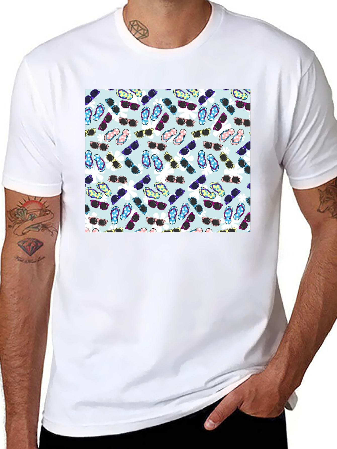 Sunglasses & Flip Flops Pattern T-Shirt
