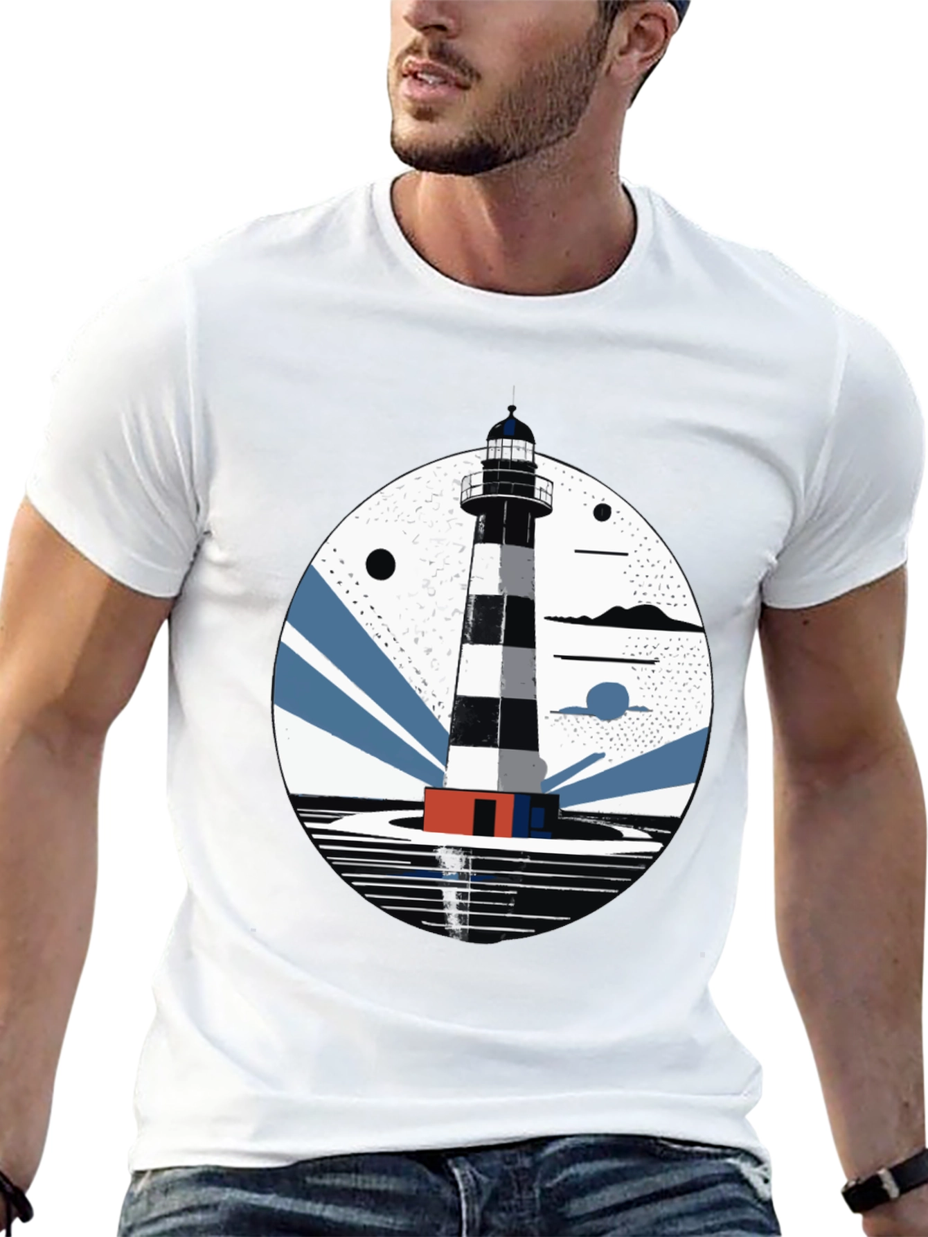 Lighthouse Graphic Tee - Mens Black Cotton T-Shirt
