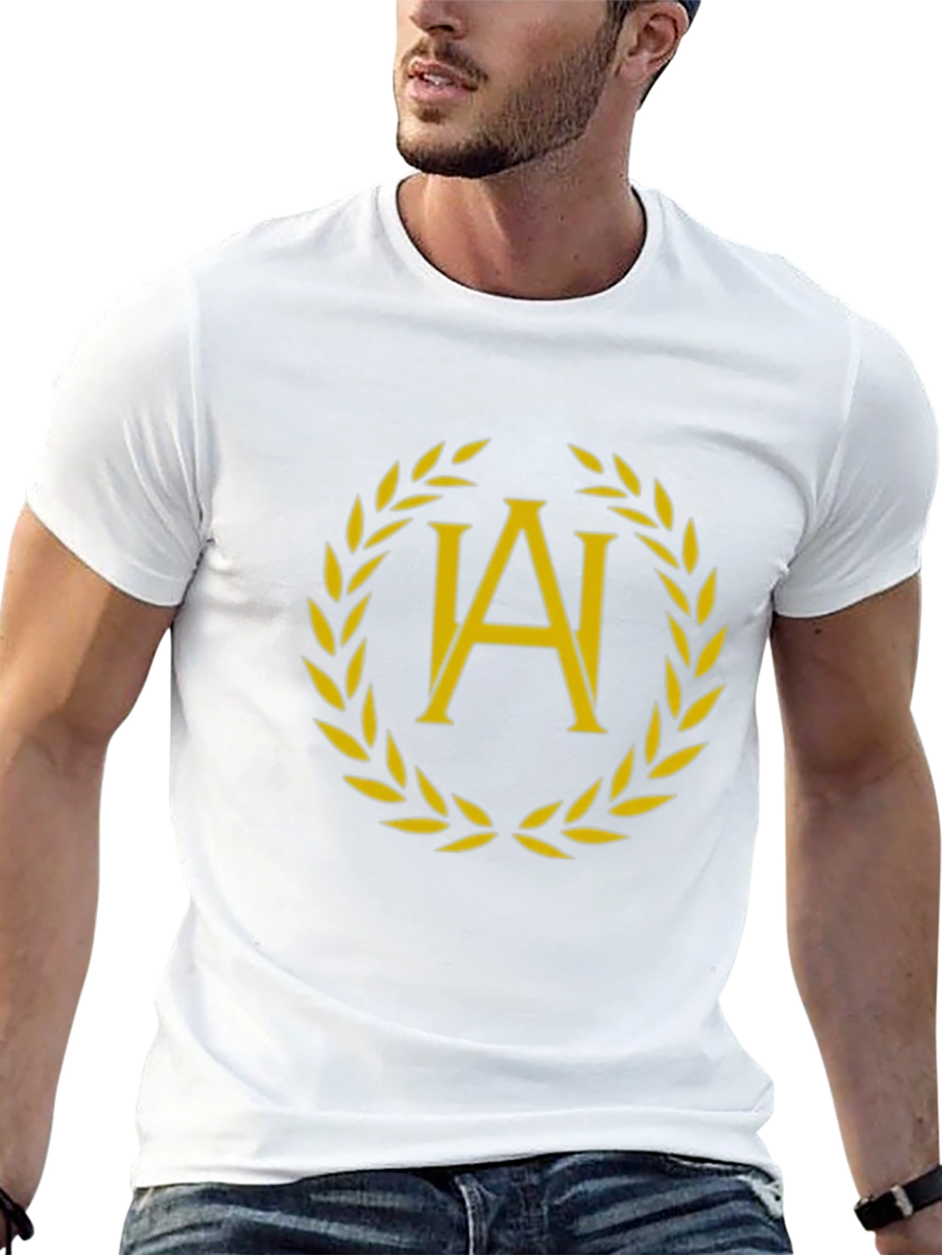 Elegant Laurel Wreath Initial T-Shirt