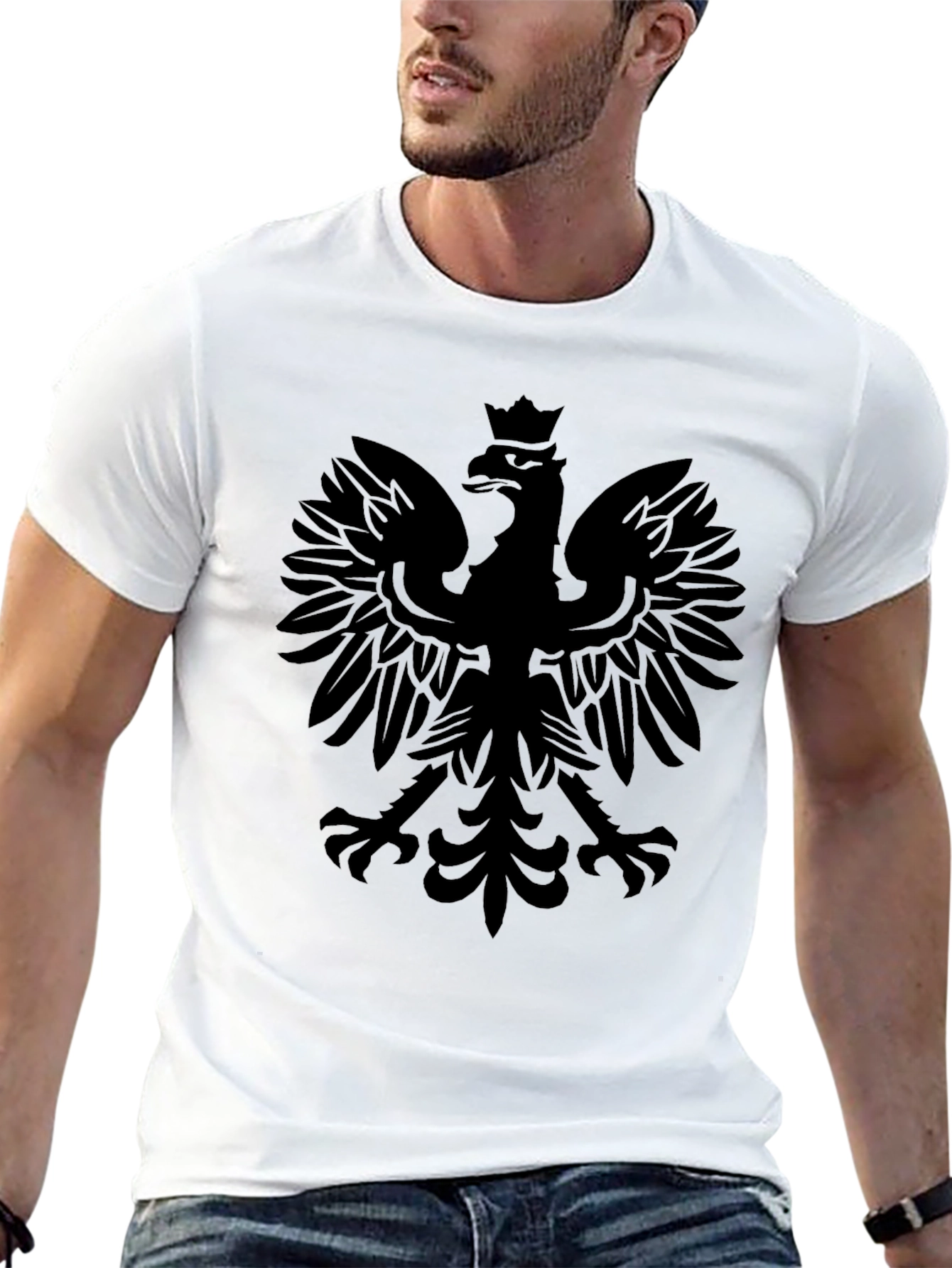 Mens Black Polish Eagle Graphic T-Shirt