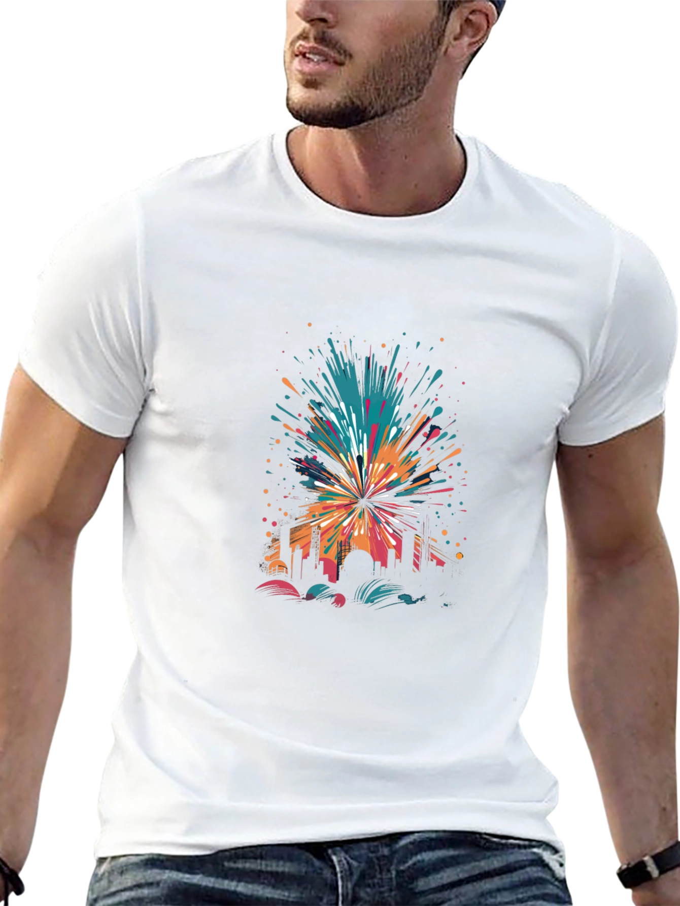 Cityscape Explosion Graphic Black T-Shirt