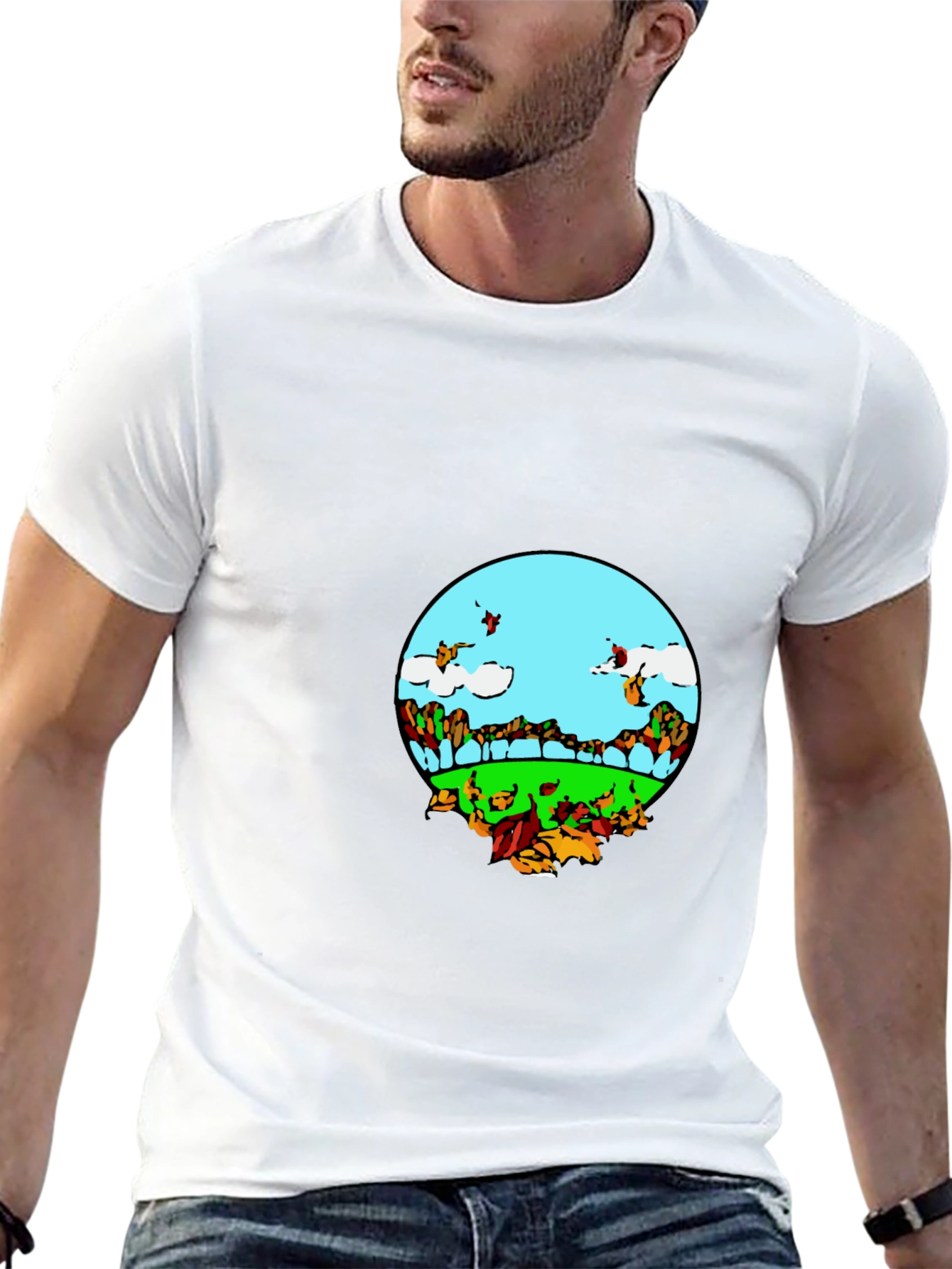 Nature Scene Graphic Tee - Black Casual T-Shirt