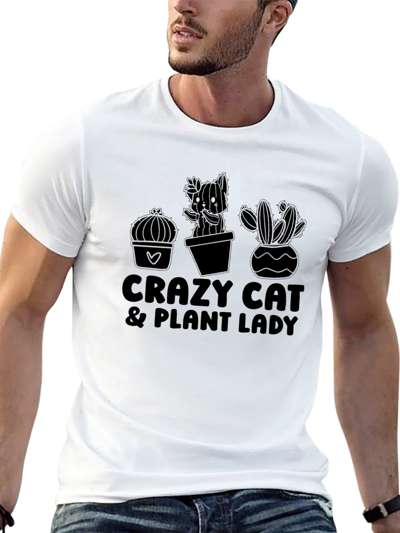 Crazy Cat & Plant Lady Black Graphic Tee