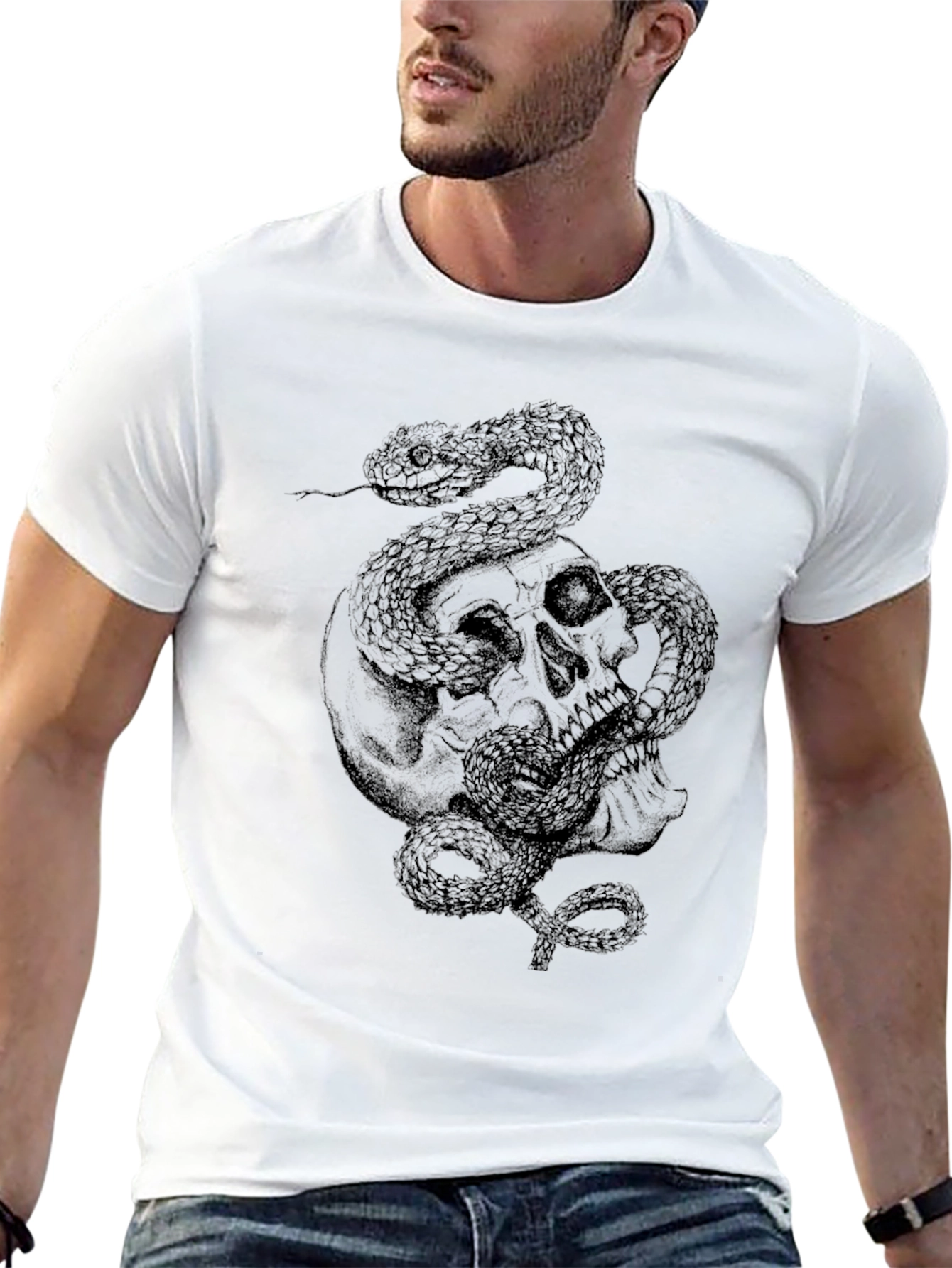 Skull and Snake Graphic Black T-Shirt