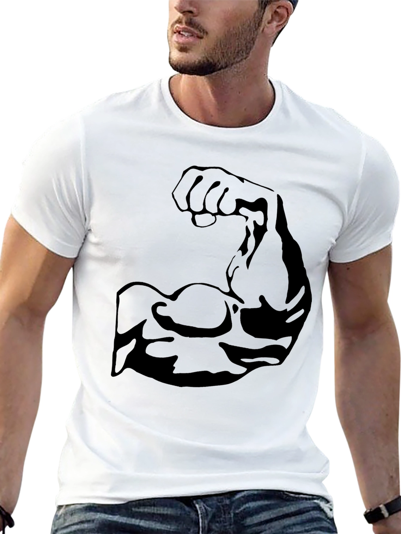 Muscle Arm Graphic Black T-Shirt