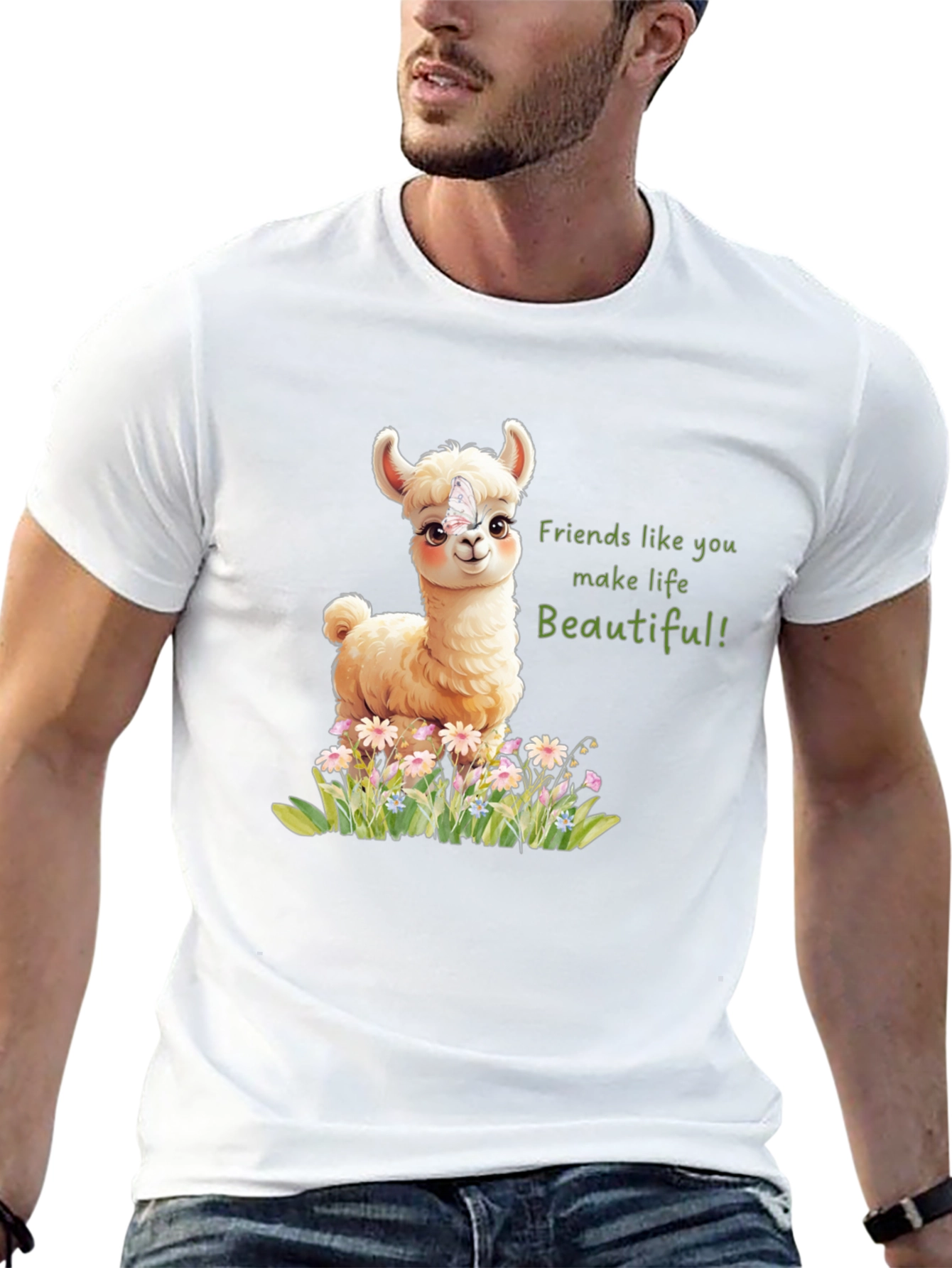 Cute Llama & Butterfly Friends Make Life Beautiful T-Shirt