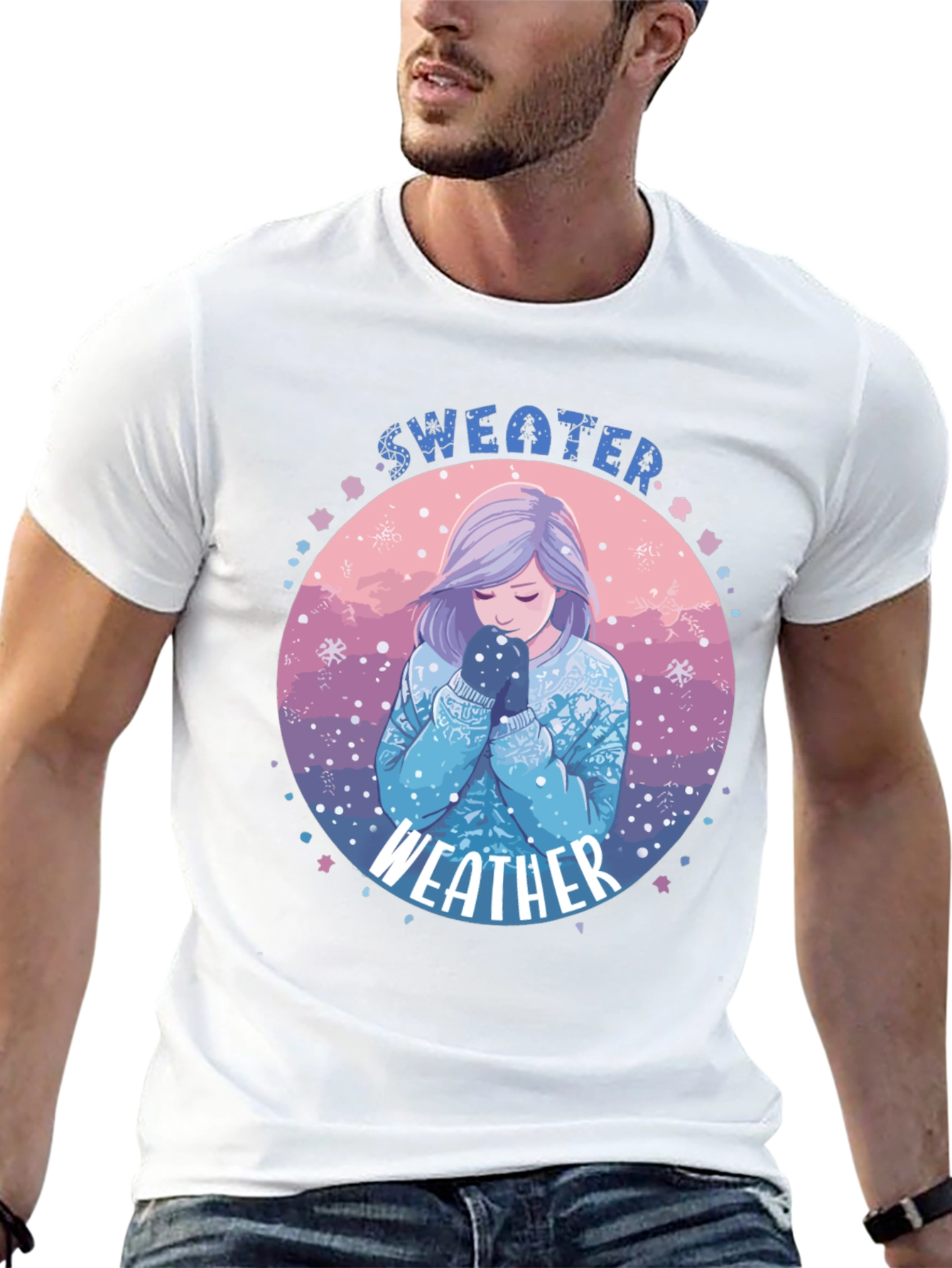 Sweater Weather Graphic T-Shirt - Cozy Anime Girl Design