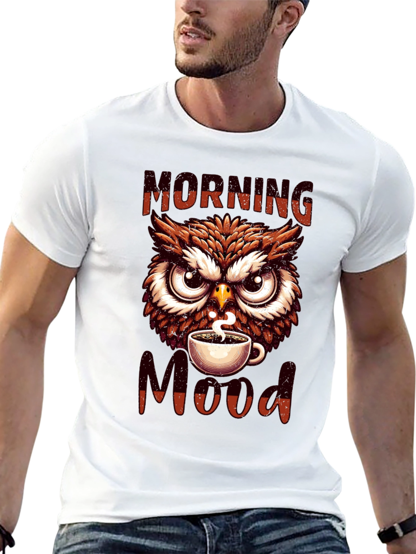 Morning Mood Owl T-Shirt - Coffee Lover Apparel