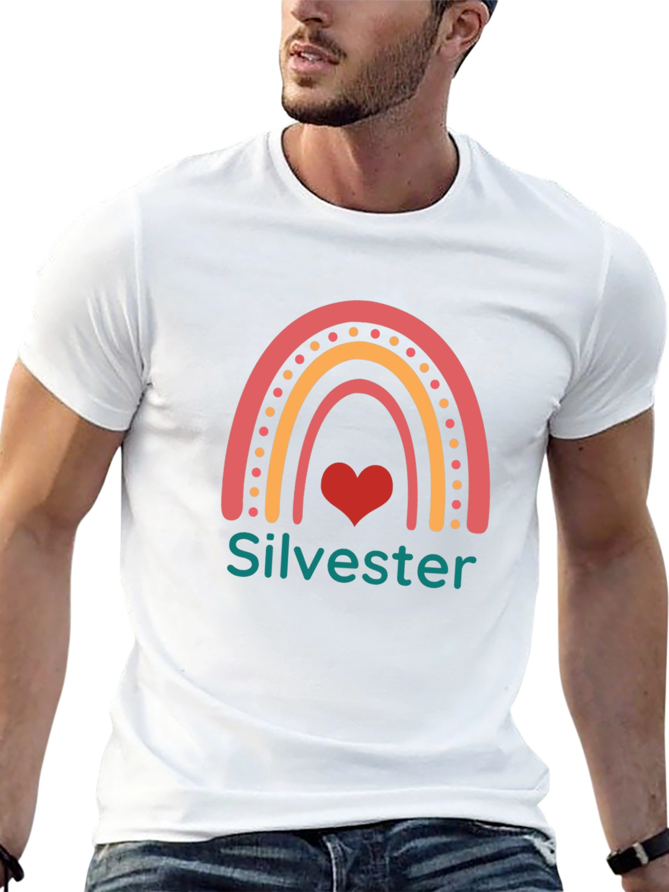 Silvester Rainbow Heart Black T-Shirt