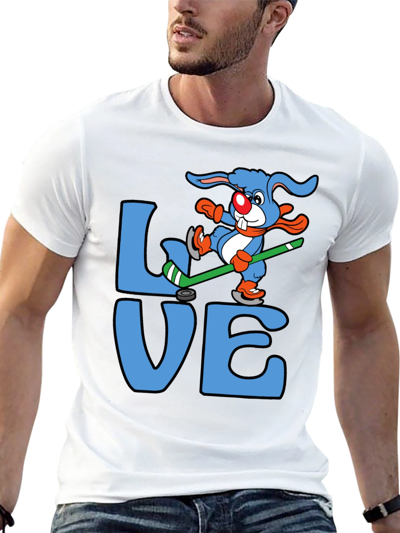 Love Hockey Rabbit Graphic T-Shirt