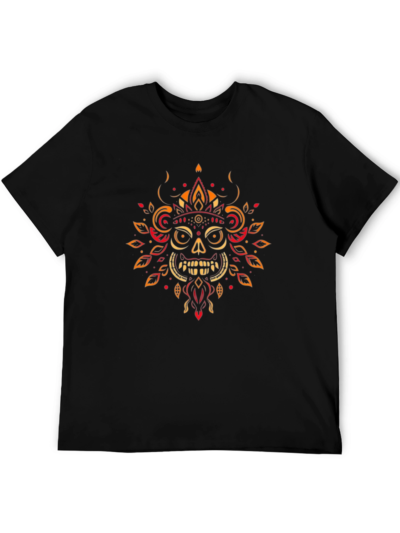 Skull Graphic Tee - Tribal Design Black T-Shirt
