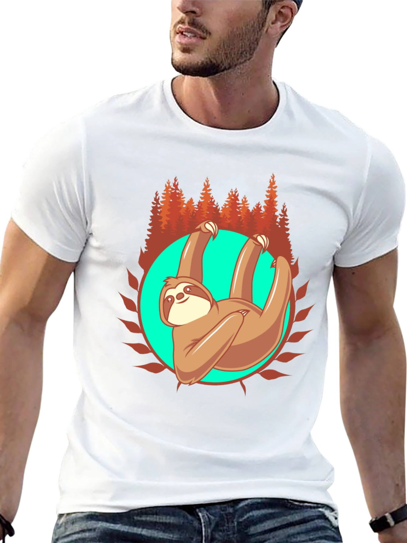Sloth in Nature Graphic T-Shirt - Black
