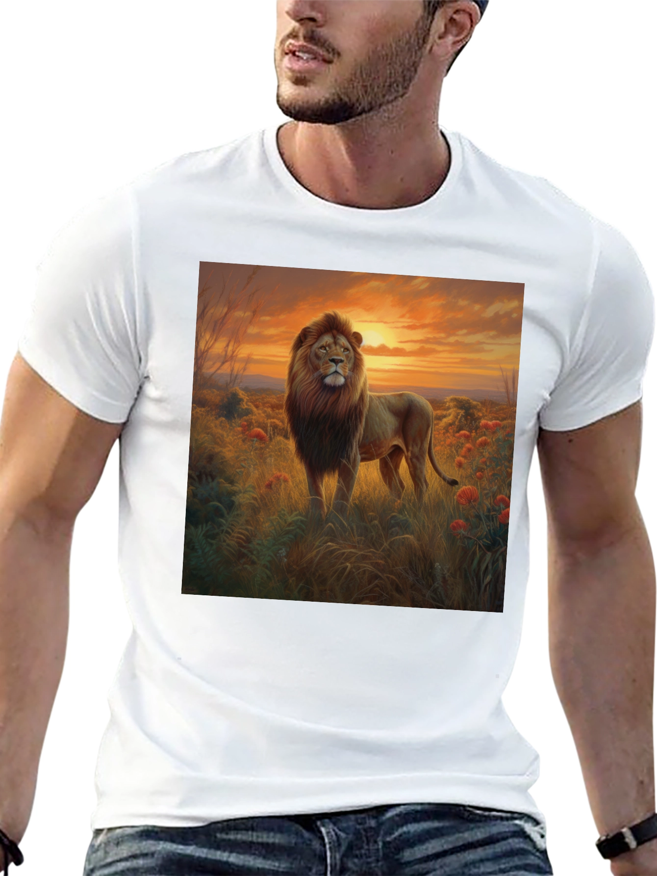 Lion Sunset Graphic Black T-Shirt