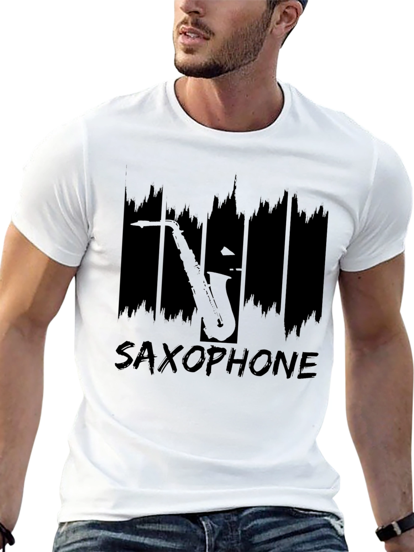 Saxophone Graphic Print T-Shirt - Music Lover Tee