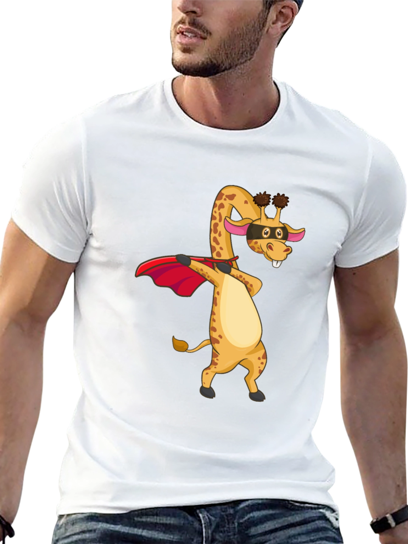 Superhero Giraffe Mens Black T-Shirt
