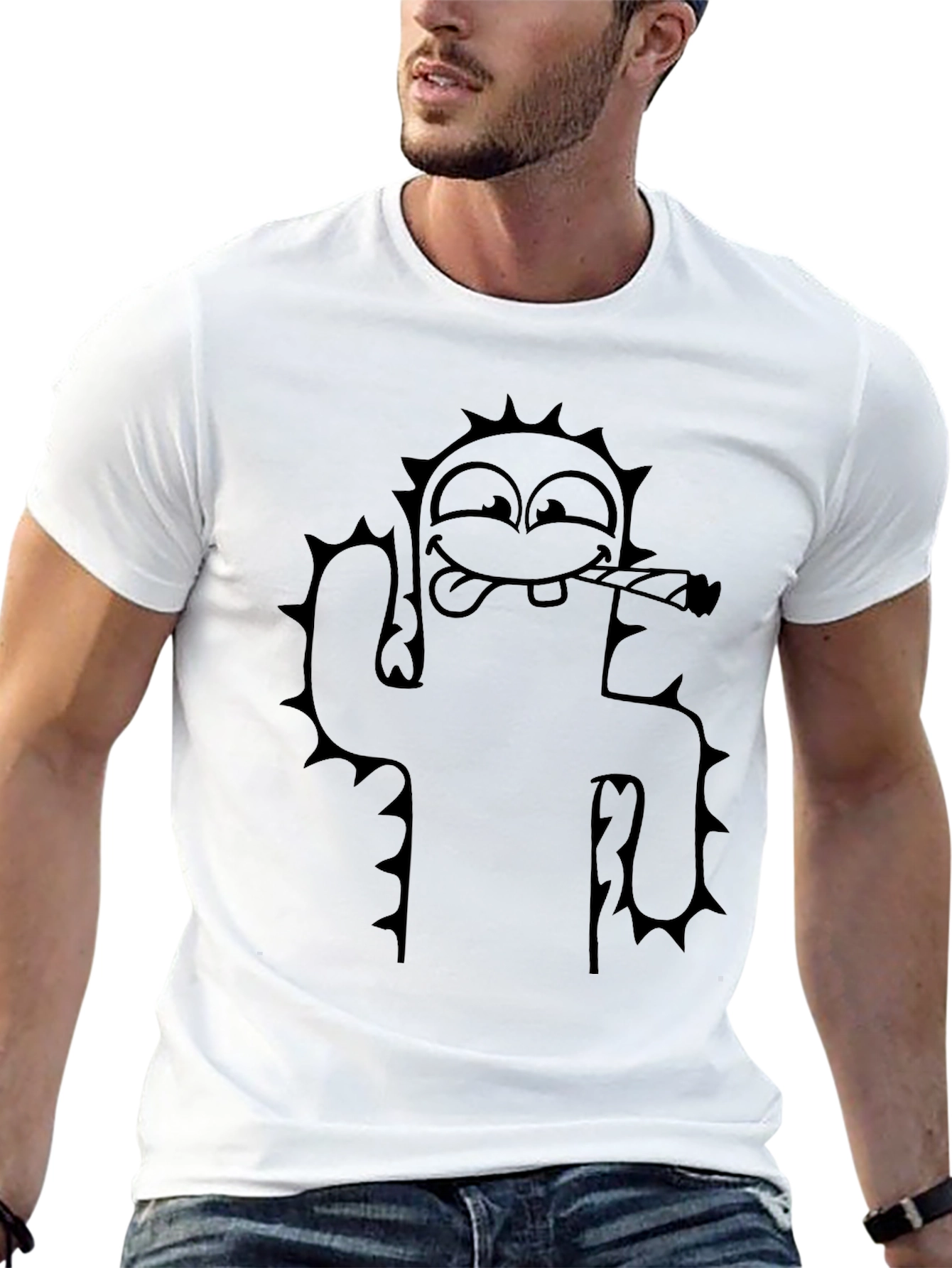 Cactus Cartoon Black T-Shirt