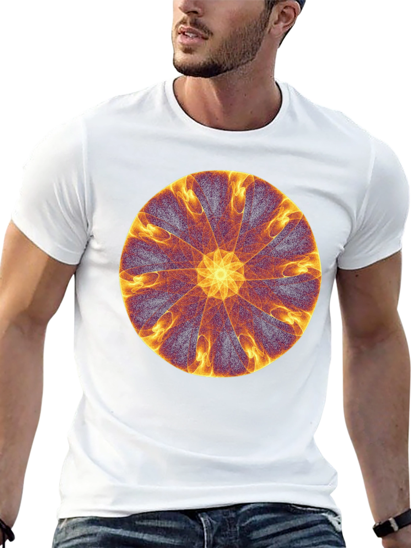 Abstract Fire Mandala Graphic Tee - Black