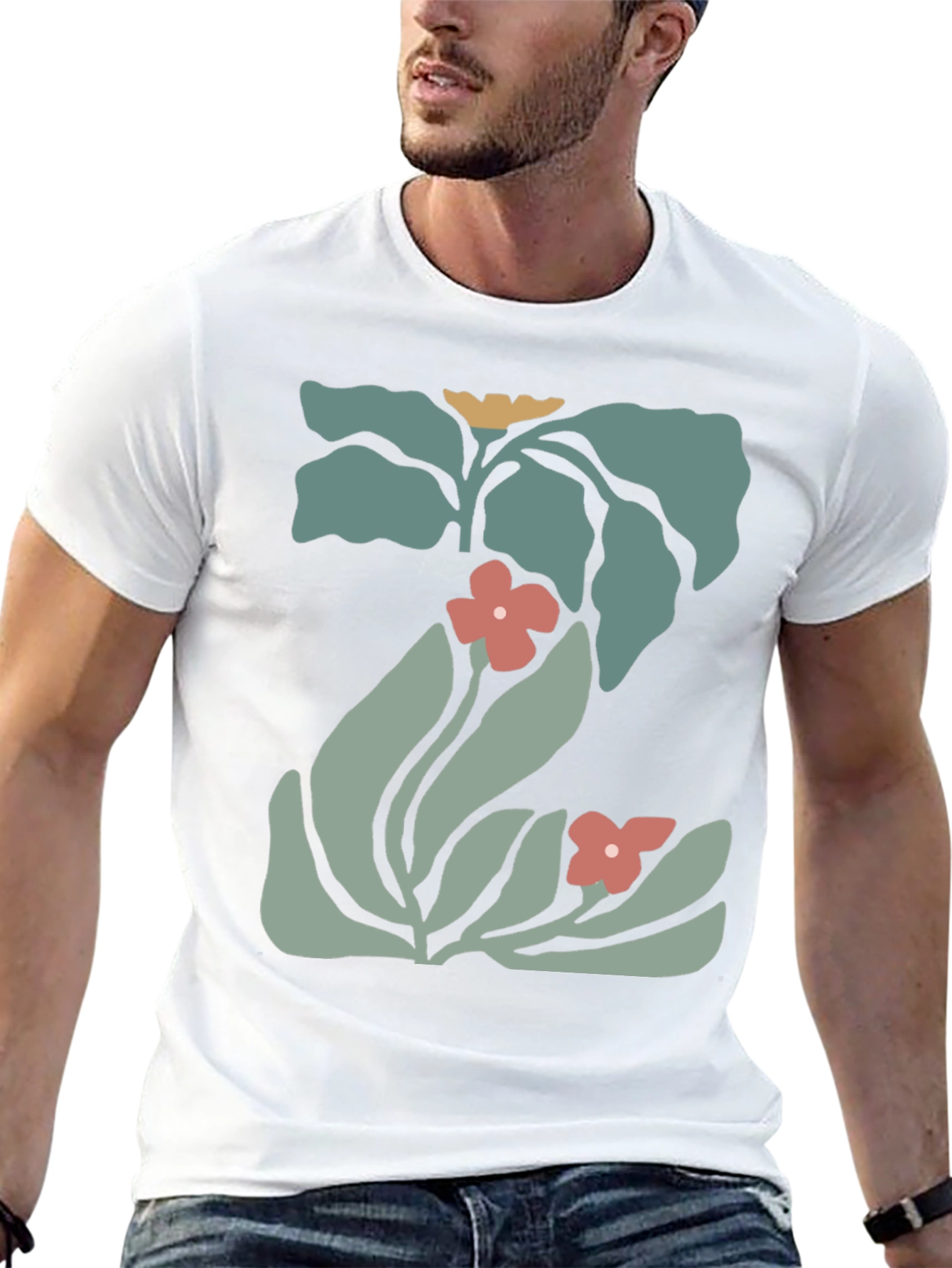 Modern Floral Graphic Black Tee