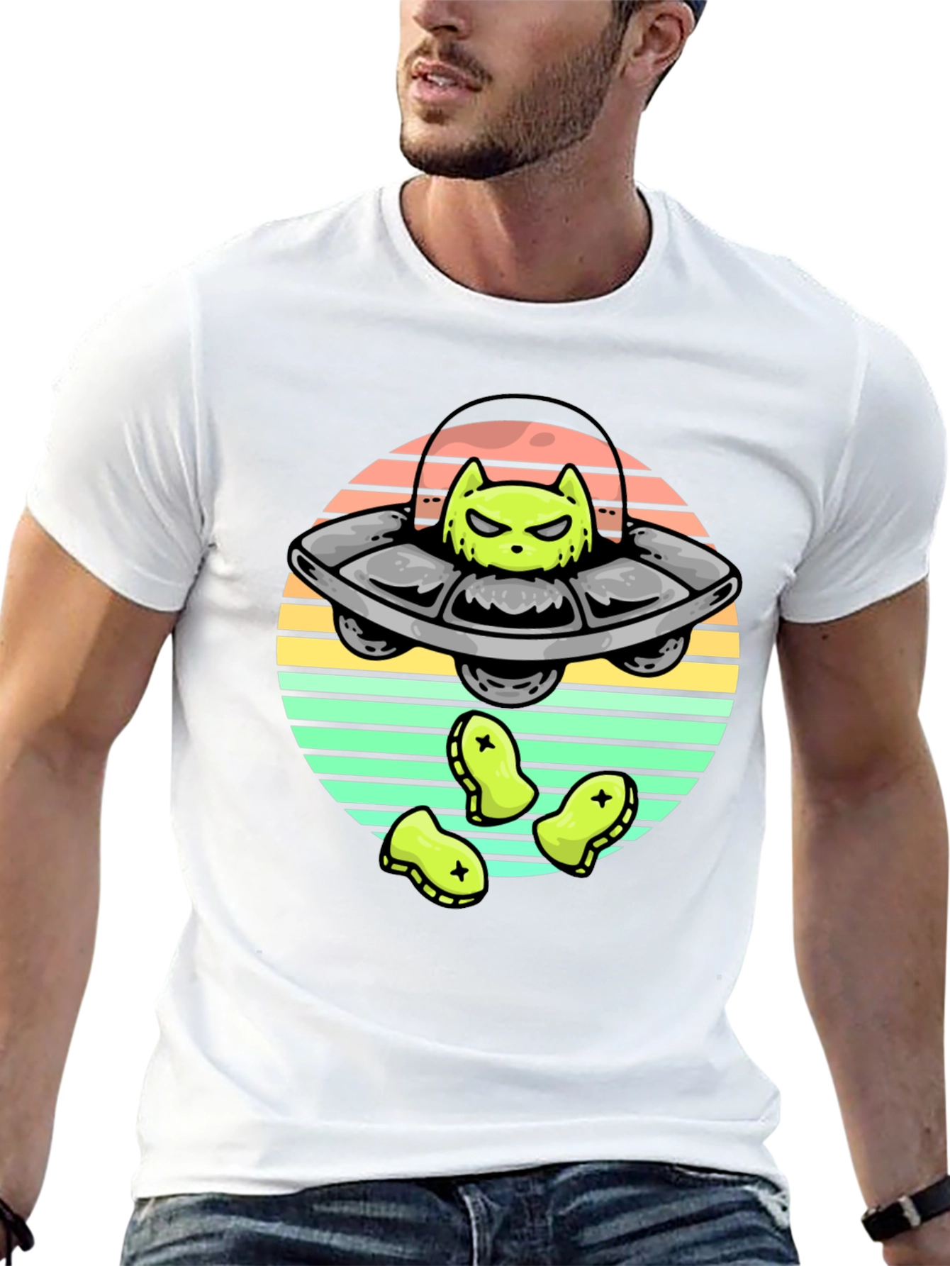 Alien Cat UFO Graphic T-Shirt